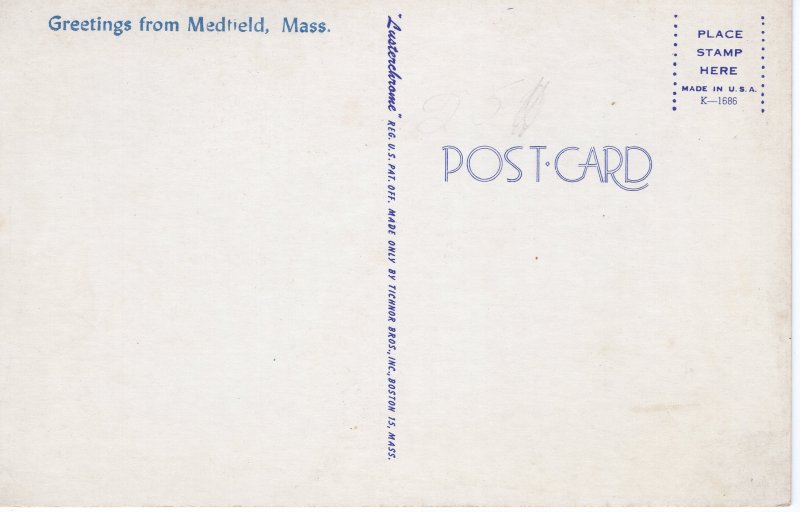 US    PC3599 GREETINGS FROM MEDFIELD, MASS