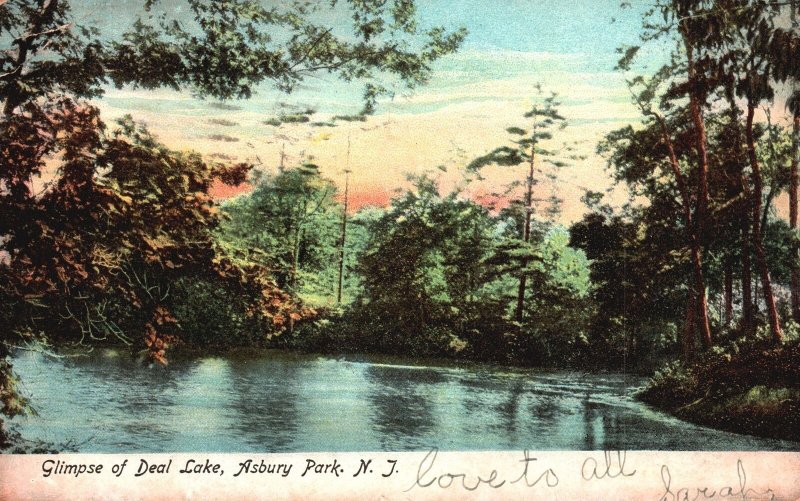 Vintage Postcard 1906 Glimpse of Deal Lake Asbury Park New Jersey NJ Illustrated
