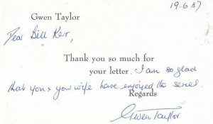 Gwen Taylor ITV Duty Free TV Show Hand Signed Card To Fan