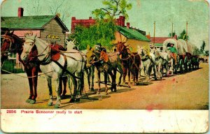 Prairie Schooner Ready to Start Covered Wagon Horses 1910s DB Postcard UNP 