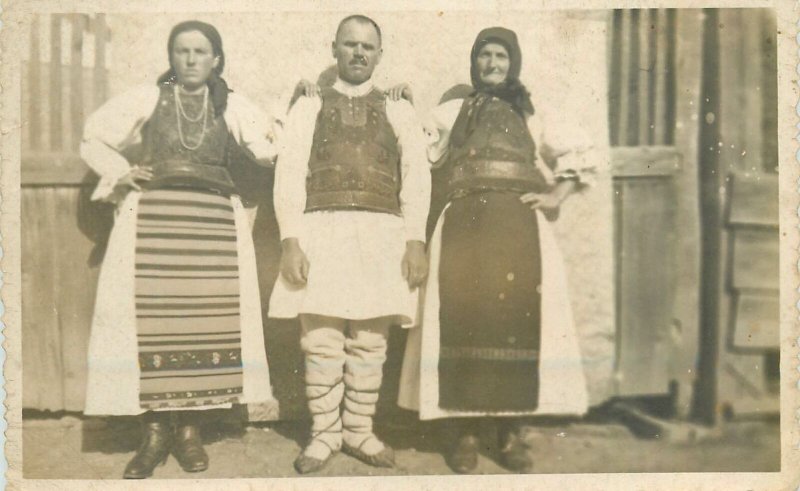 Postcard Romania ethnic type folk costume real photo traditional family dress