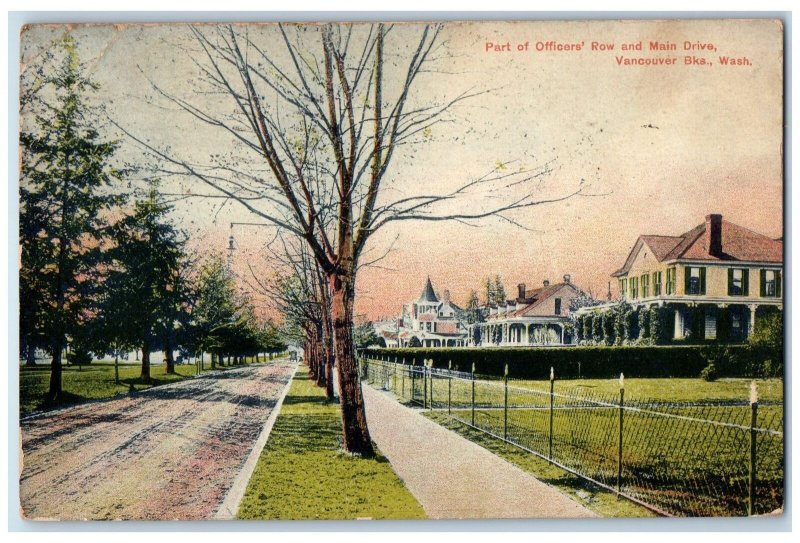 1908 Part Of Officers Row & Main Drive Vancouver Barracks Washington WA Postcard