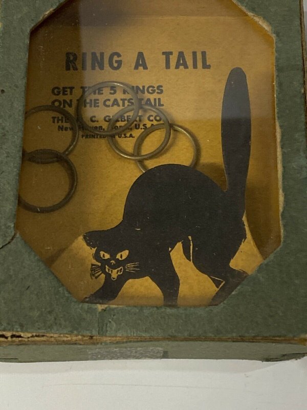 1920s A C Gilbert Ring A Tail Black Cat Ball & Gear Hand Held Dexterity Game Lot