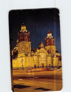 Postcard Night View of the Cathedral of Mexico City Mexico