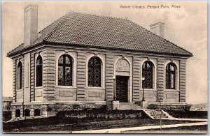 Public Library Fergus Falls Minnesota MN Old Building Antique Postcard