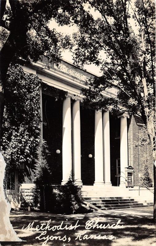 Lyons Kansas~Methodist Church-Grand Entrance~Greek Ionic Columns~1943 RPPC