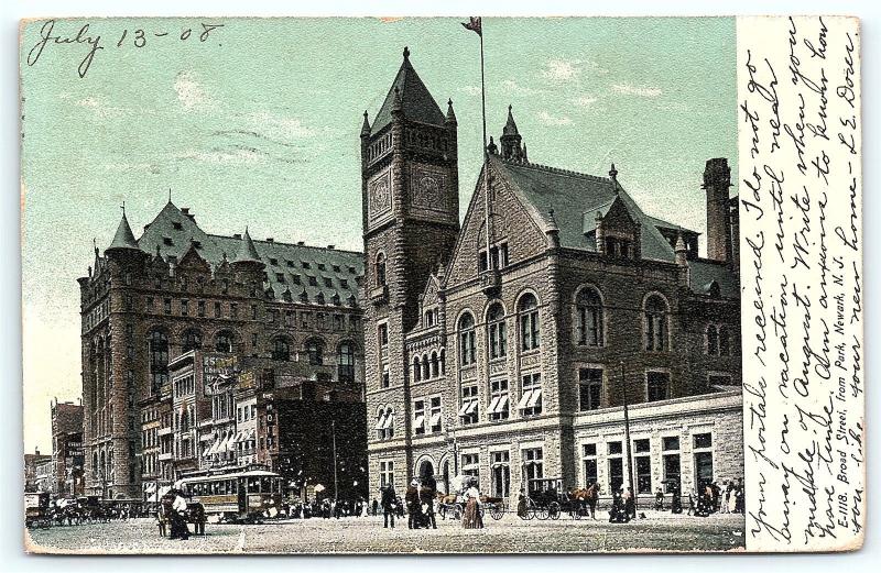 Postcard NJ Newark 1908 View Broad Street from Park R07