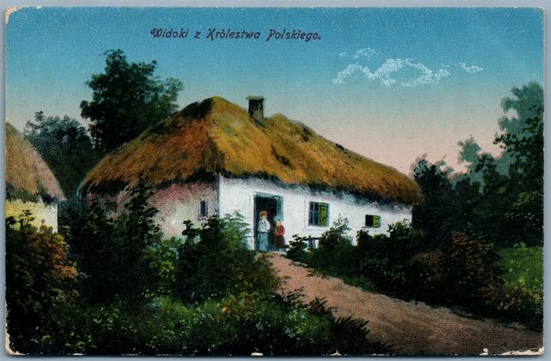 POLISH KINGDOM VIEW VILLAGE HOUSE 1917 ANTIQUE POSTCARD GERMAN WWI FELDPOST