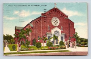St Paul Catholic Church St Petersburg Florida FL Linen Postcard J9