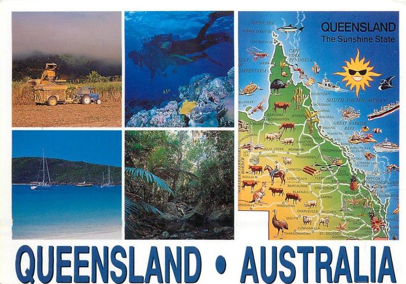 Australia Queensland the Sunshine State Map nice elephants rhino stamp