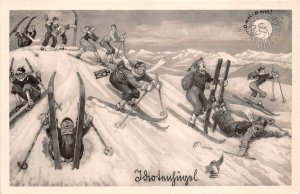 Lot169 germany sport ski falls comic postcard