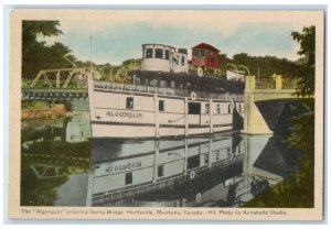 c1950's Algonquin Ship Entering Swing Bridge Huntsville Muskoka Canada Postcard