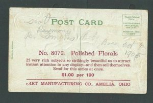Ca 1908 Post Card Advertising Embossed Florals Designs $1.00 For 100