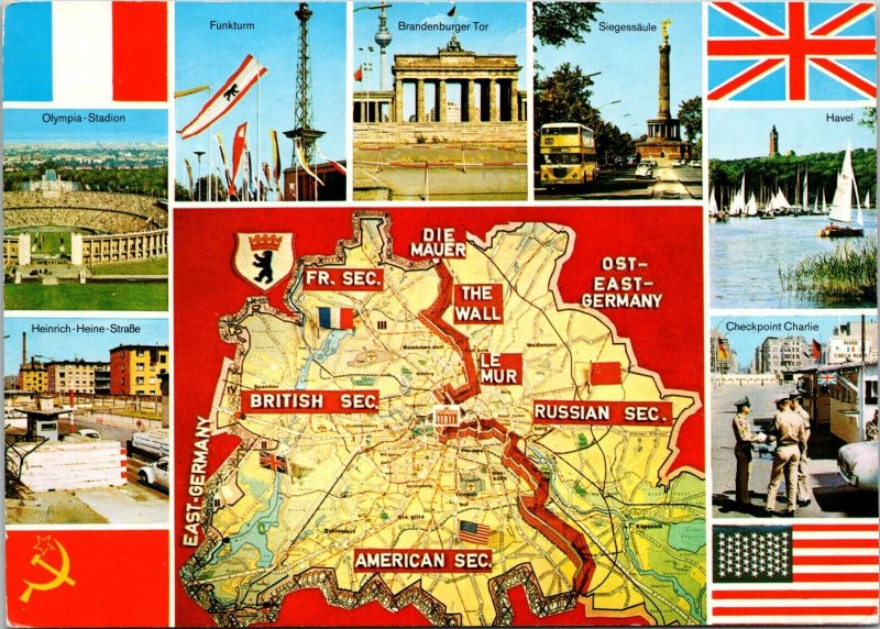 Lot of 2 Germany Map East West Berlin Wall Postcards 1986 1989 Cold War era 