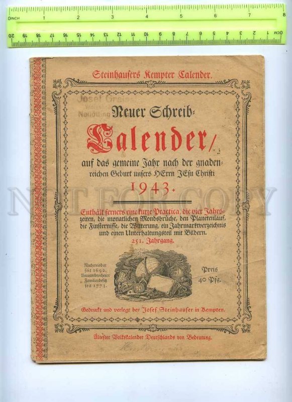 230207 WWII GERMAN folding calendar 1943 year