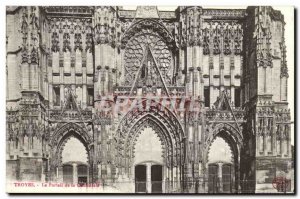 Troyes Old Postcard The portal of the cathedral