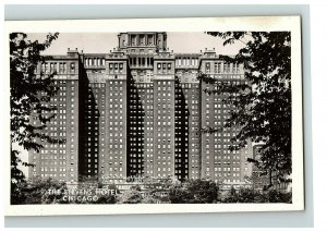 1940s Rppc Vintage Postcard The Stevens Hotel Michigan Ave Close Up Chicago IL 