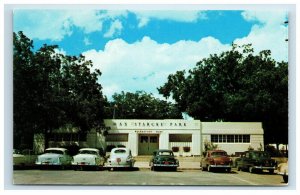 Max Starcke Park Recreation Building Postcard Sequin TX 1950's Cars