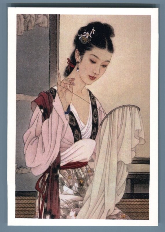 PRETTY CHINESE GIRL embroydered Sew Craft Ethnic Russian Unposted Postcard