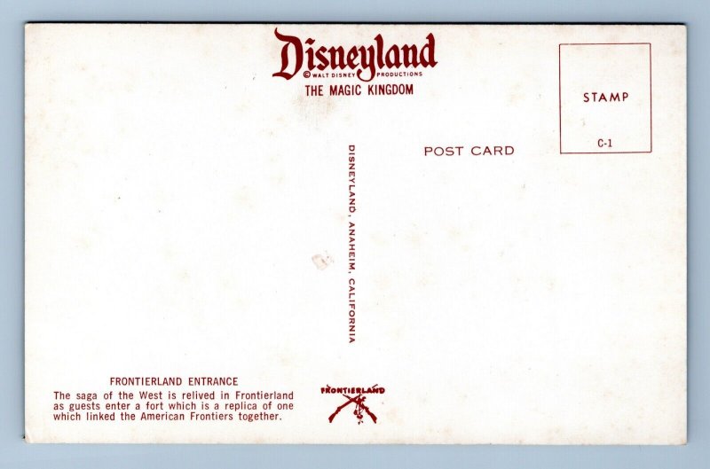 Disneyland Frontierland Entrance C-1 Anaheim CA UNP Chrome Postcard N15
