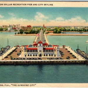 c1940s St Petersburg, Fla Pier Sunshine City Postcard Birds Eye Linen Photo A41