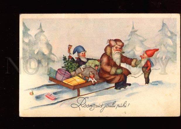 025530 Smoking SANTA CLAUS & GNOMES Elf Vintage Color PC