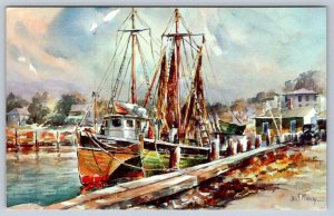 Seascape Watercolor, Vintage Chrome Art Postcard Signed James Murray, Unused