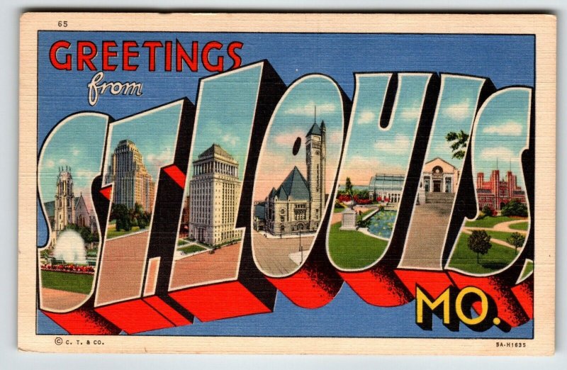 Greetings From St Louis Missouri Large Letter Postcard Curt Teich Unused Linen