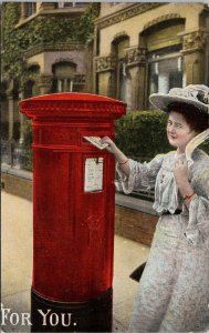 Woman Putting Postcard in Mailbox Postal Mail Unused Kromo Series Postcard H6