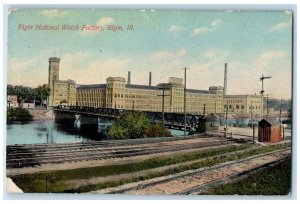 c1910 Elgin National Watch Factory Elgin Illinois IL Railroad Buildings Postcard 