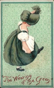 St Patrick's Day Little Irish Sunbonnet Girl c1910 Vintage Postcard