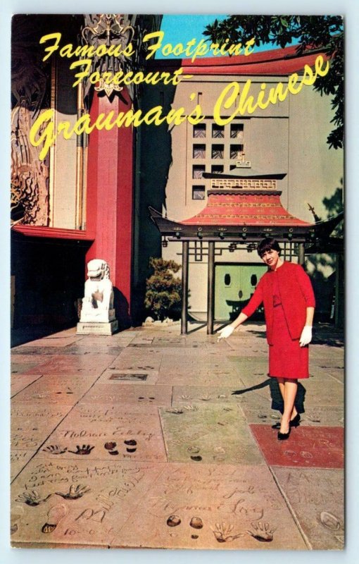 HOLLYWOOD, CA~ GRAUMAN'S CHINESE THEATRE & Famous FOOTPRINTS c1960s  Postcard