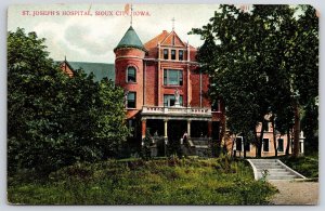 Saint Joseph Hospital Sioux City Iowa IA Front Building Stairway Trees Postcard