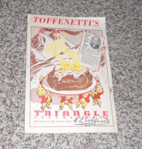 Vintage Toffenetti's Triangle New York City NY Restaurant Menu (D12)