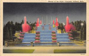 Jackson Michigan~Colorful Cascades @ Night~Sparks Foundation~Linen Postcard