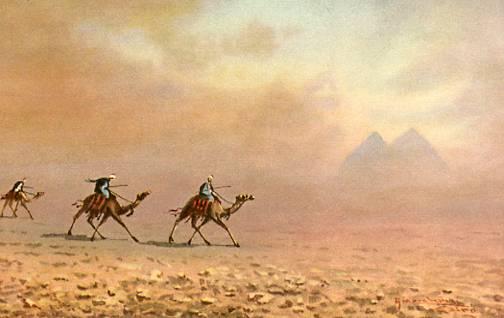 Africa - Egypt, Sandstorm near Pyramids    *Artist Signed: Marchettini