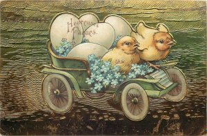 Easter greetings 1905 embossed novelty chicken eggs floral automobile fantasy 