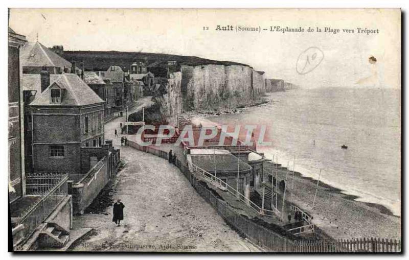 Old Postcard The Ault & # 39Esplanade the Beach Towards Treport