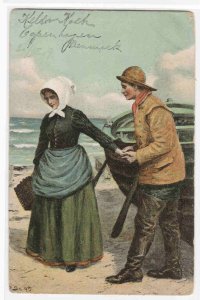 Danske Nationaldragter Fishing People Denmark 1909 postcard