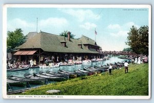 Detroit Michigan MI Postcard Boat House Belle Isle Scenic View c1920's Antique