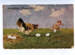 202267 EASTER Hen & EGG Nude Boy Vintage COMIC postcard