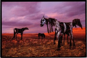 Bleu Horses metal art by Jim Dolan near Three Forks Montana Postcard