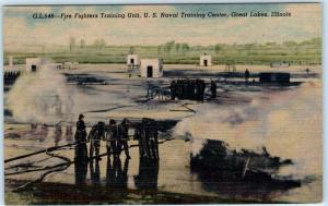 GREAT LAKES, IL  Naval Training Center FIRE FIGHTERS TRAINING c1940s  Postcard
