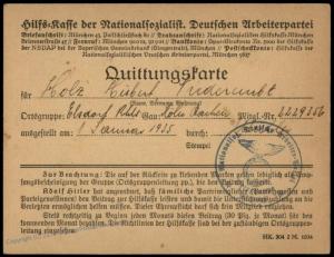 3rd Reich Germany 1935 Membership Revenue Card NSDAP Hilfskasse 77192