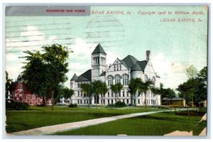 1908 Washington High School Exterior Building Cedar Rapids Iowa Vintage Postcard