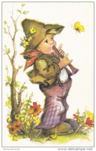 AS: Bonnie, Little Boy Playing a Flute, Butterfly Flying Around Him, 30-50´s