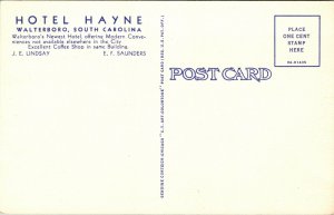 Linen Postcard Hotel Hayne in Walterboro, South Carolina