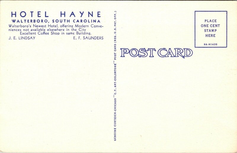 Linen Postcard Hotel Hayne in Walterboro, South Carolina