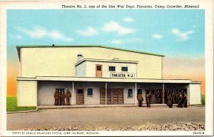 Postcard MO Camp Crowder Theatre No. 2 World War II Soldiers Military 1940s S82