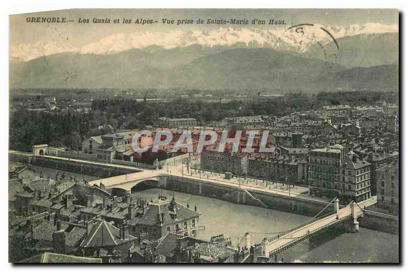 CARTE Postal Grenoble Old Quays and the Alps View from Sainte Marie d'en Haut